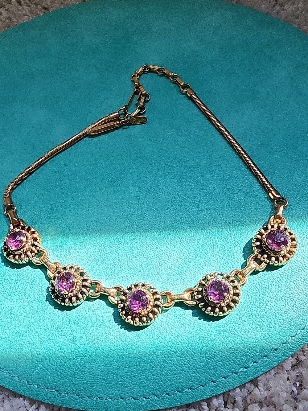 Vintage GoldtonevPurple Crystal Necklace Signed Barclay